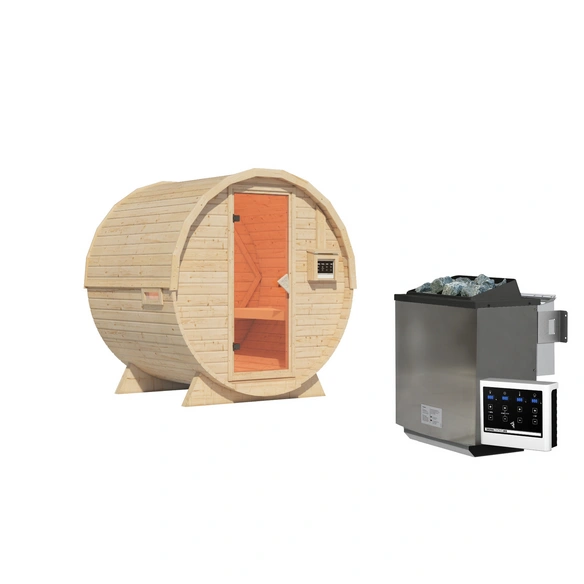 Fasssauna »Lauvas«, BxTxH: 225 x 175 x 229 cm, 9 kW Ofen mit externe Steuerung, für 3 Personen