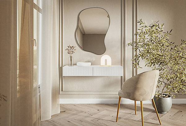 Coiffeuse 1 tiroir suspendue blanche 110 cm VELDIO