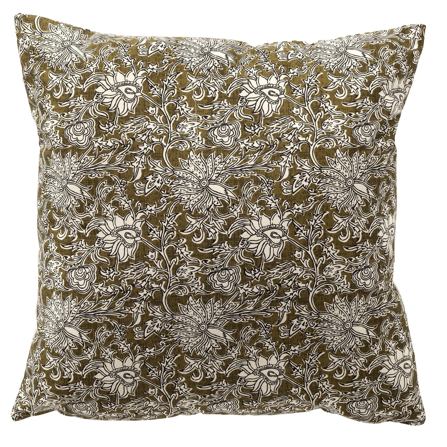 JOELLE - sierkussen 45x45 cm - bloemenmotief - 100% katoen - Green Moss - groen