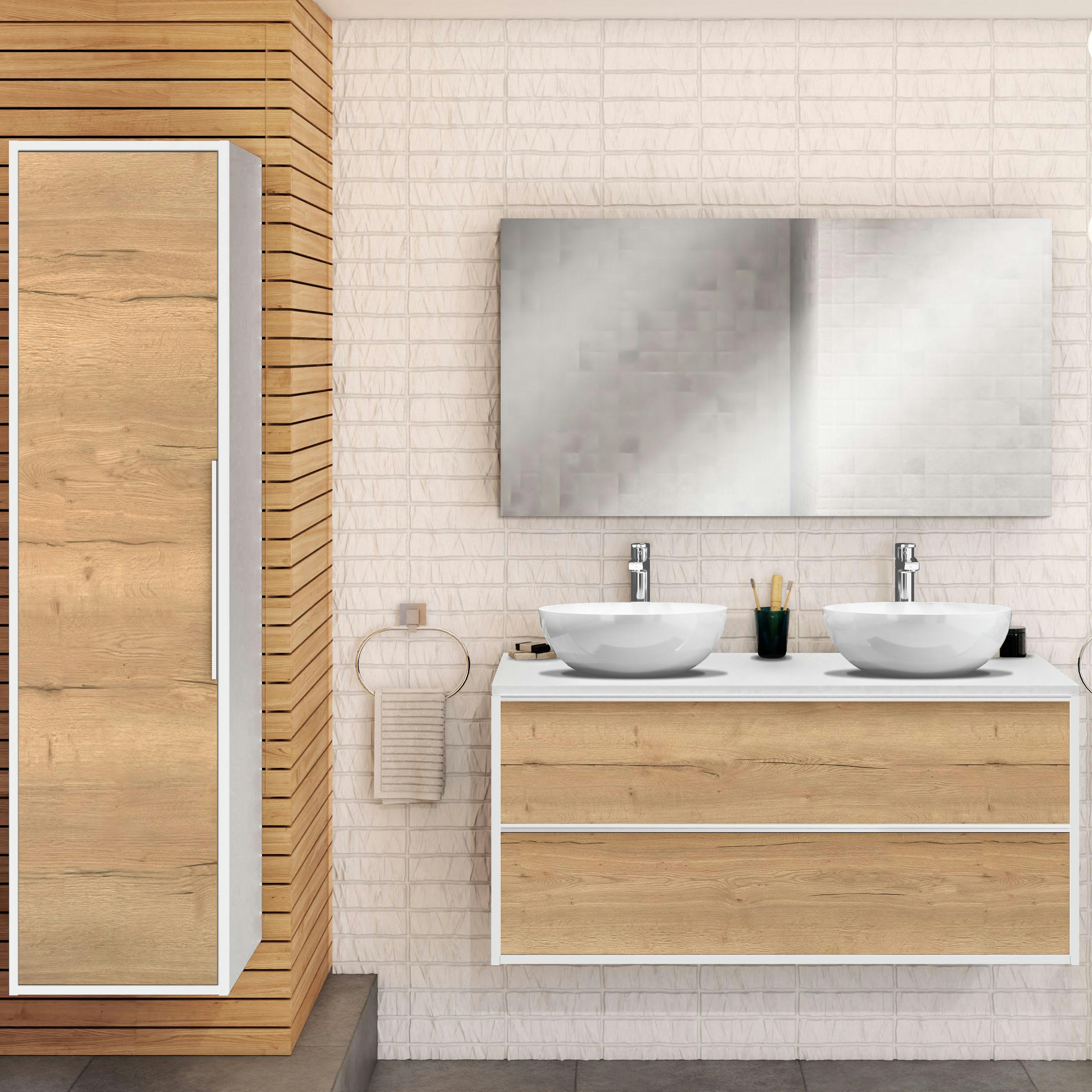 BORDER - Meuble de salle de bain 120cm Chêne  + Colonne