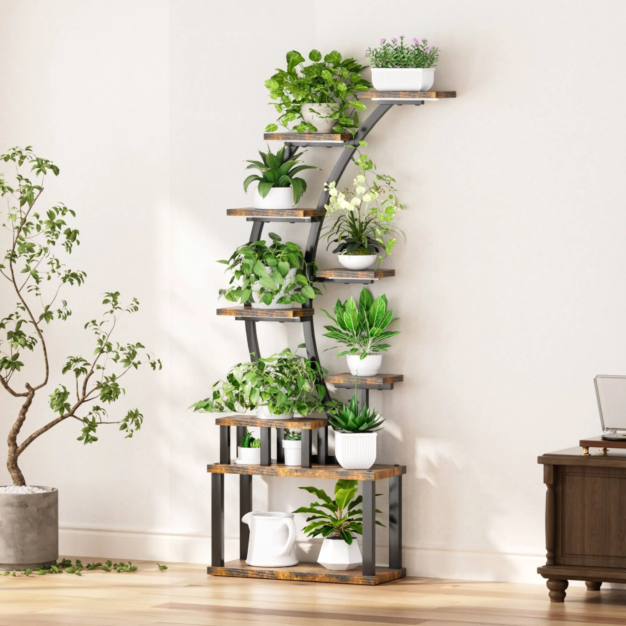 Versatile Indoor Plant Stand with Adjustable Lights and Sturdy Construction