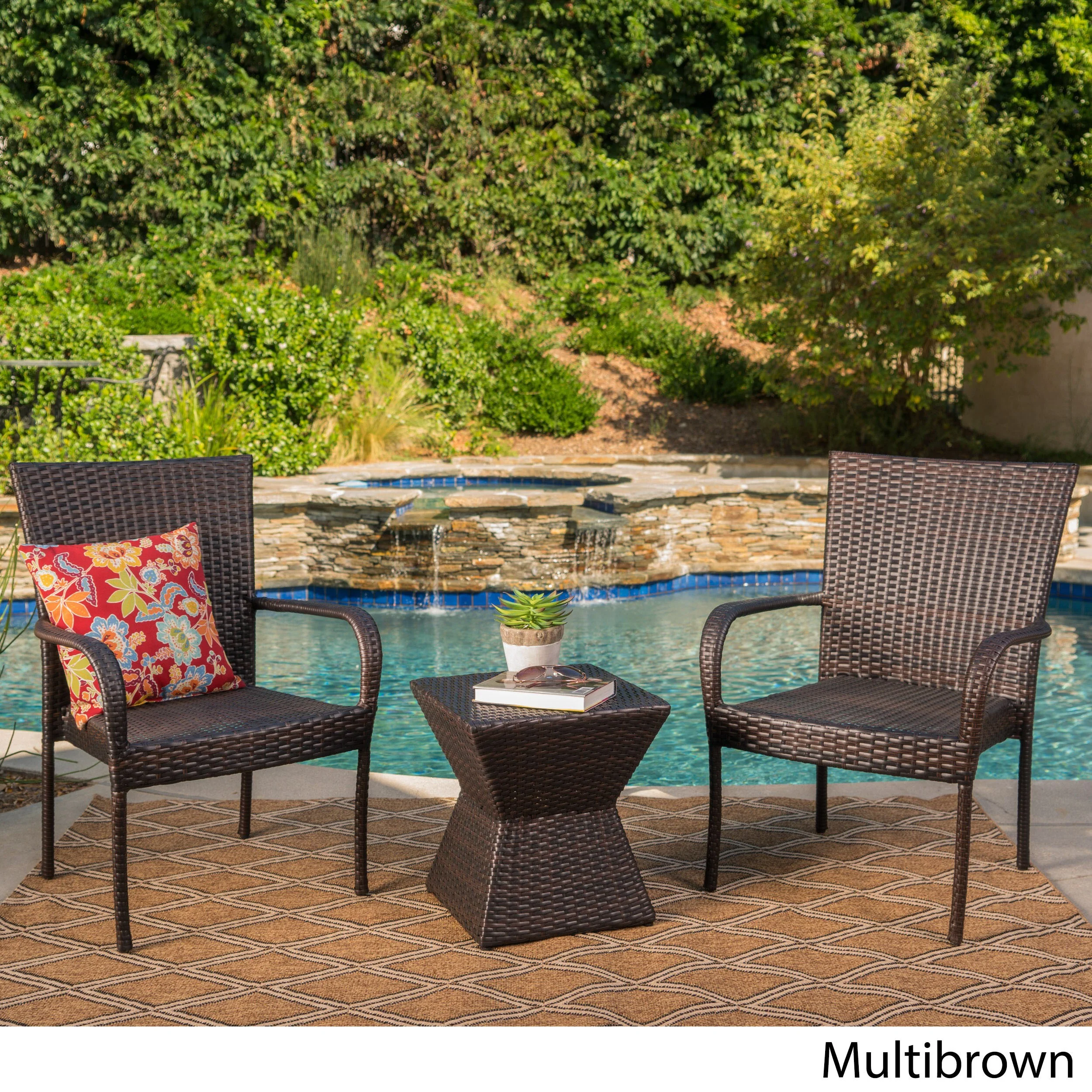 Bristol Outdoor 3-Piece Square Wicker Chat Set by Christopher Knight Home