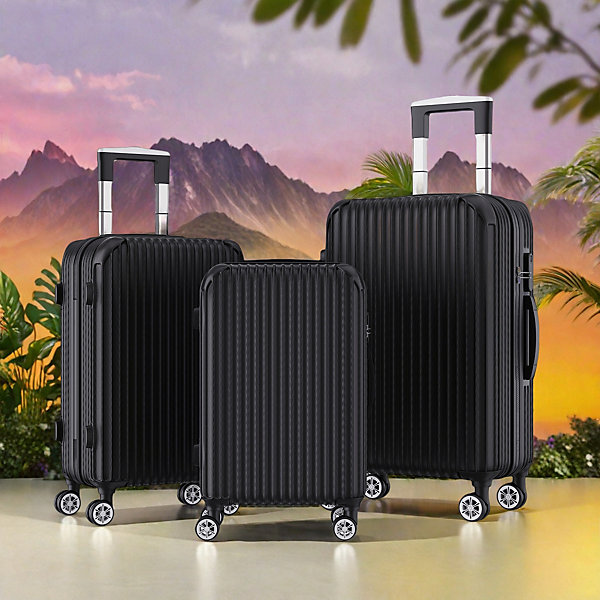 Ensemble de 3 valises rigides, Noir - Enregistrement et bagage à main   Balance à bagages portable, légères et durables, 4 roues