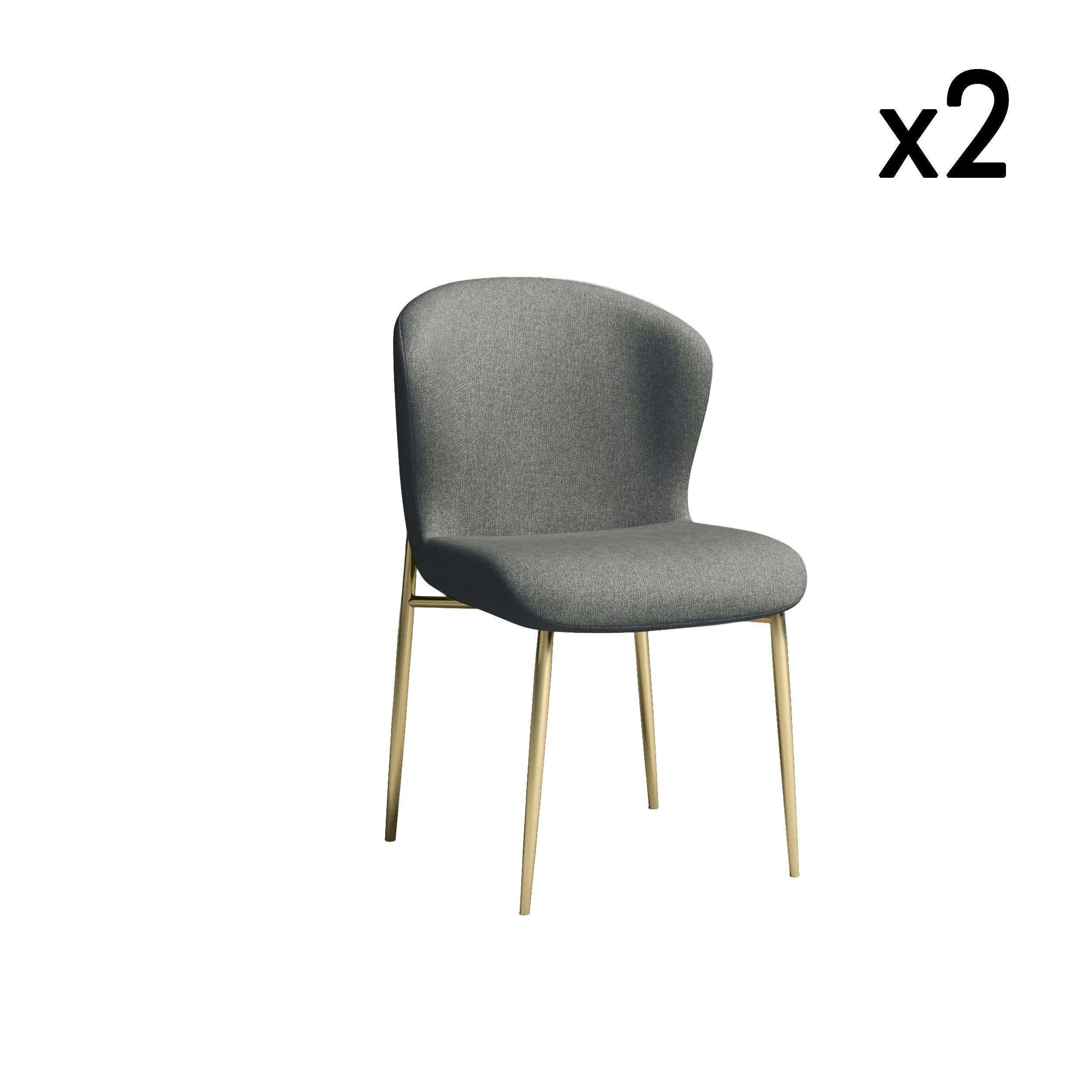 SOLVEIG - Lot de 2 chaises  tissu gris pieds or