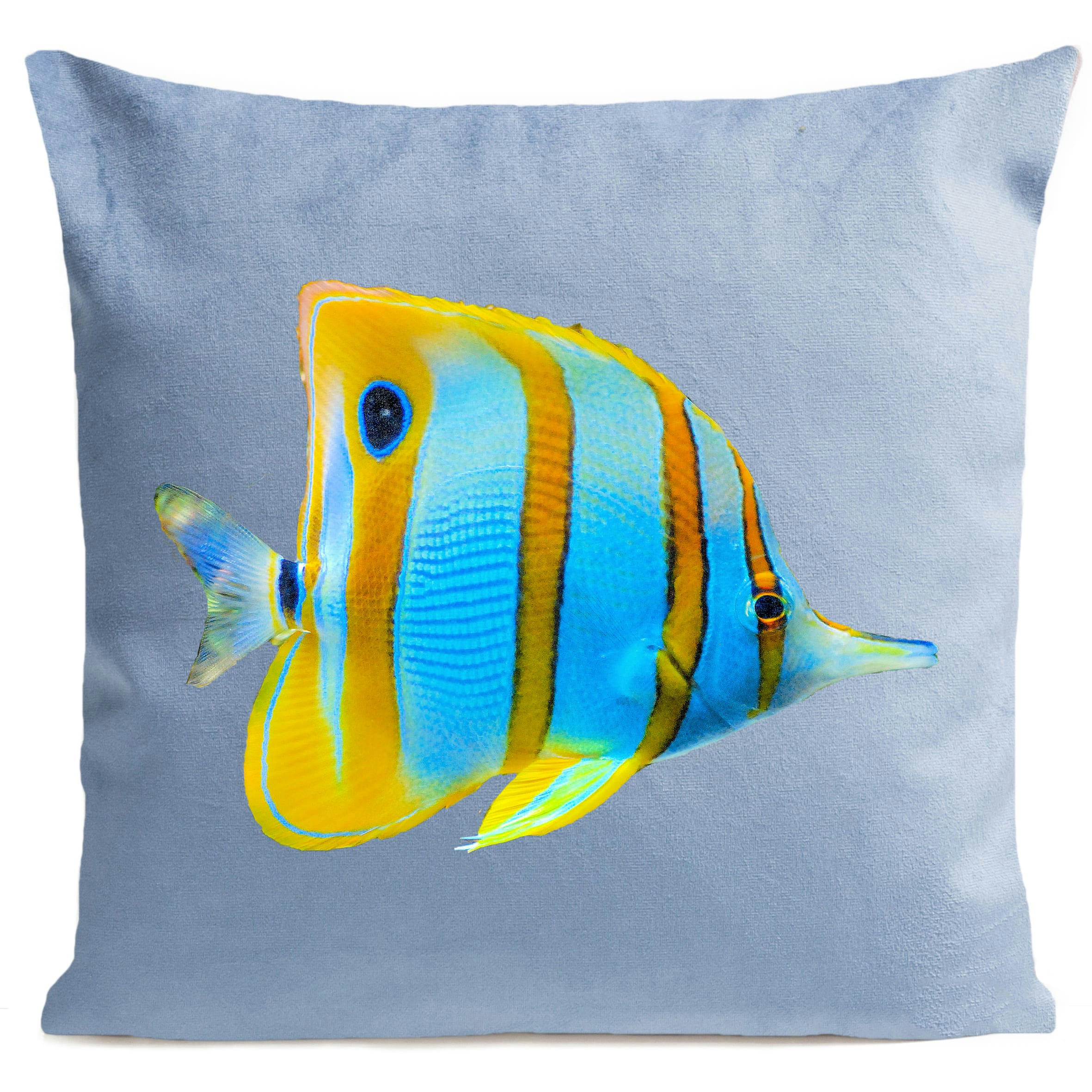 - Coussin poisson bord de mer suédine bleu 40x40cm