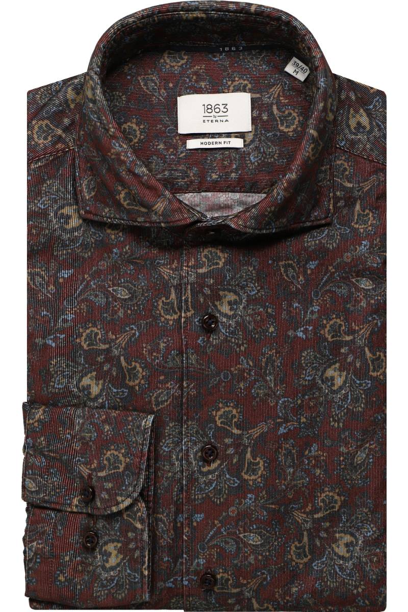 ETERNA 1863 Modern Fit Cordhemd bordeaux, Bedruckt