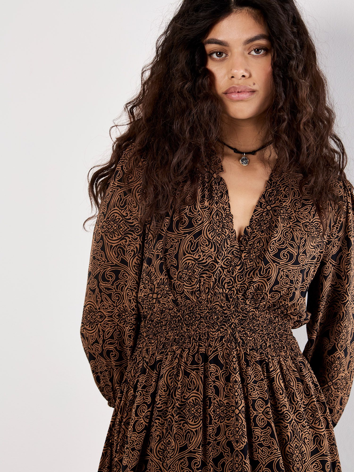 Apricot Paisley Ruffle Soft Mini Dress