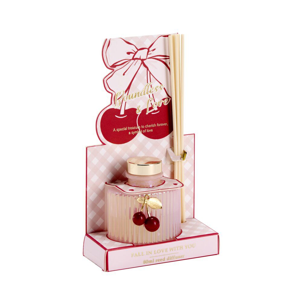 Diffuseur à bâtonnets 100ml verre coloré strié pampille cerises (2 modèles)