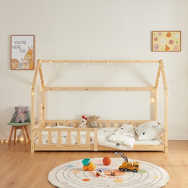 Lit cabane Hesel pour enfants bois de pin 90 x 200 cm naturel en.casa