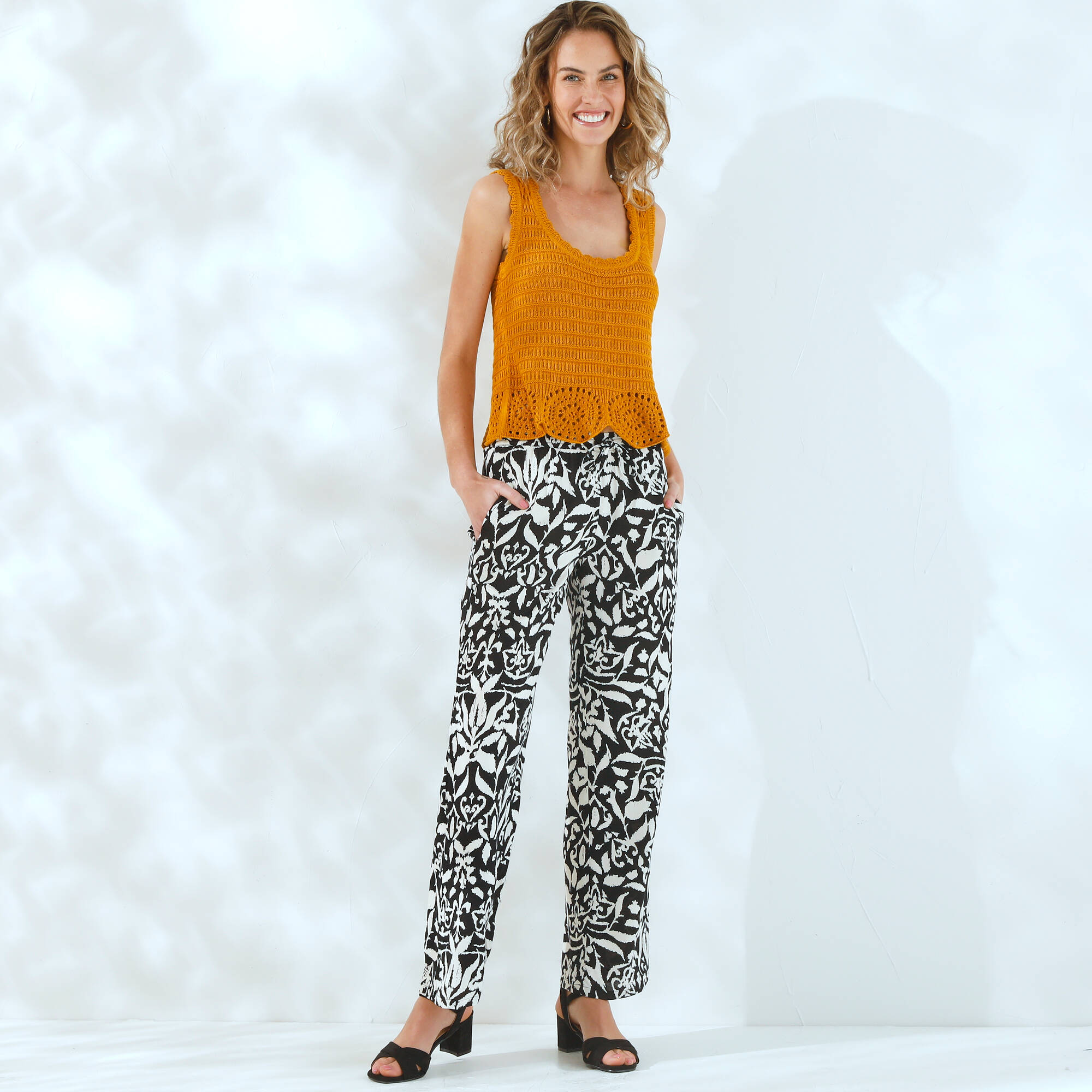 Pantalon large fluide, imprimé bicolore