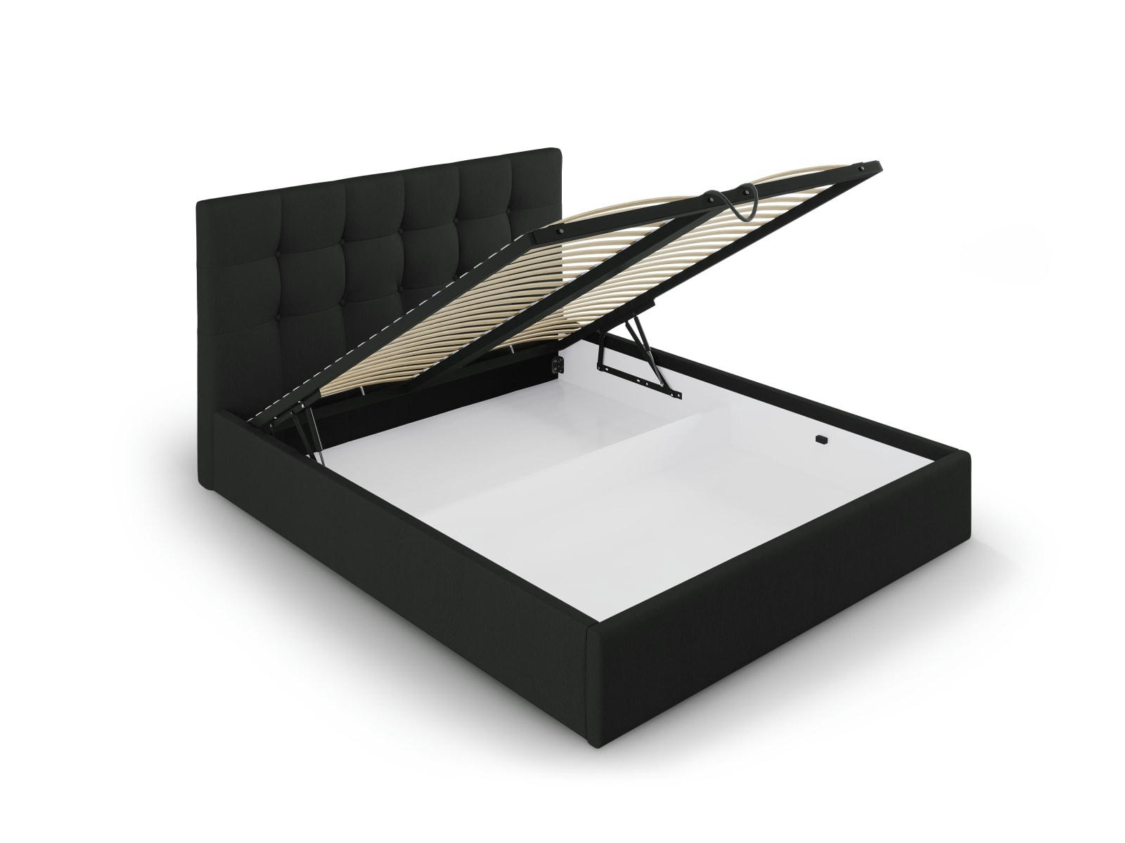 PHAEDRA - Lit coffre avec tête de lit 140x200 cm en tissu structuré noir