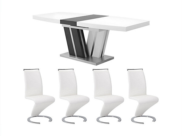 Ensemble table NOAMI   4 chaises TWIZY - Blanc et gris