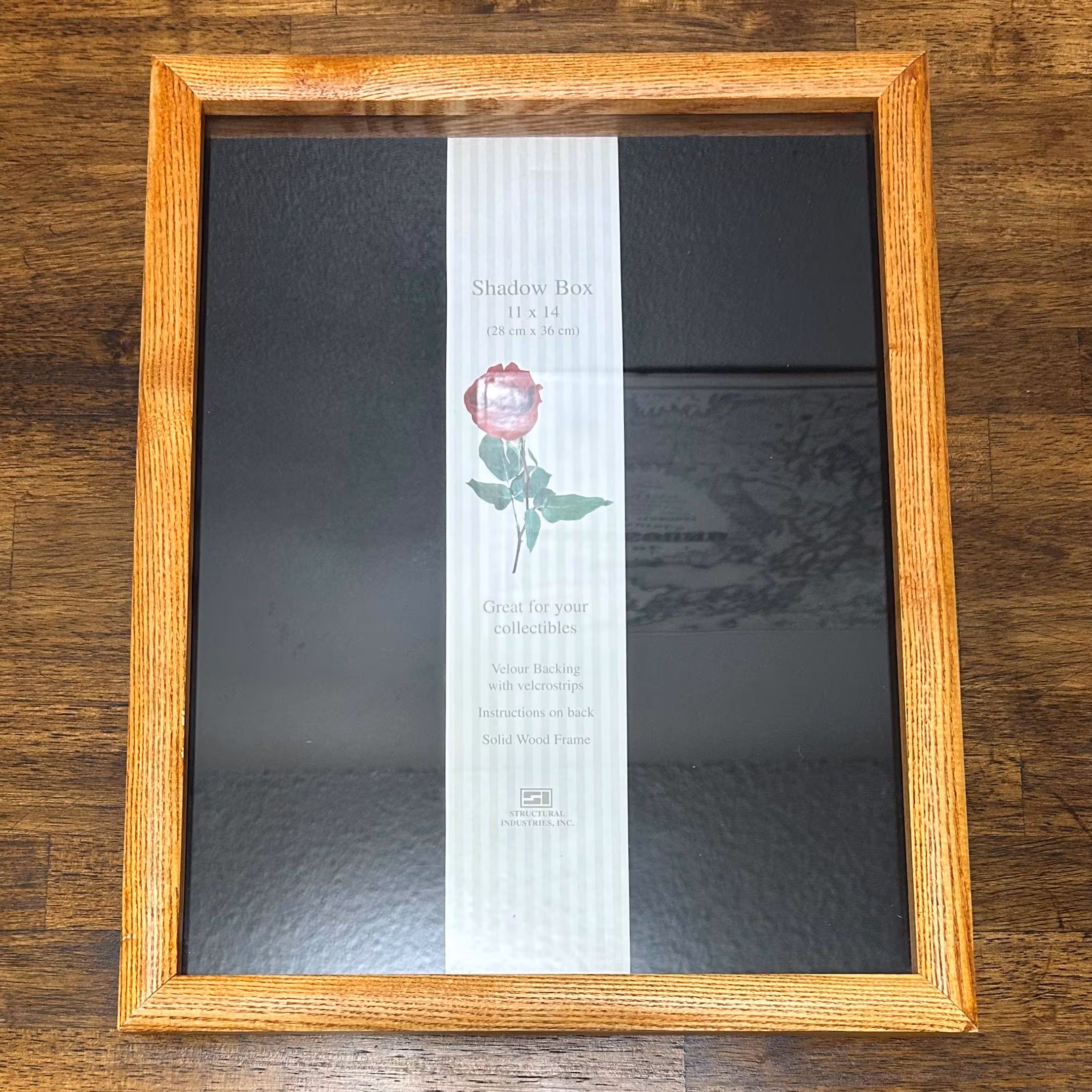 Vintage Wood Shadow Box Display Case, Glass Front Jewelry and Pin Collector Frame, New Old Stock, 11x14