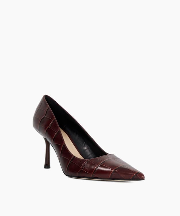 Blaires Brown - Croc-Embossed Leather Court Shoes