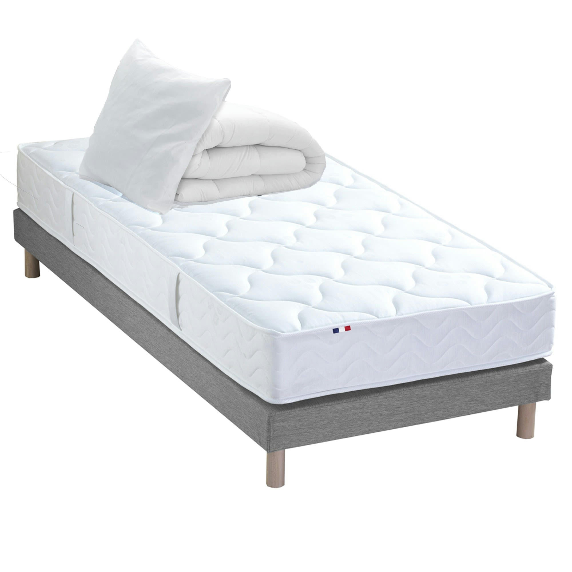 - Pack Ensemble Matelas Ressorts Sommier Couette Oreillers 90x190