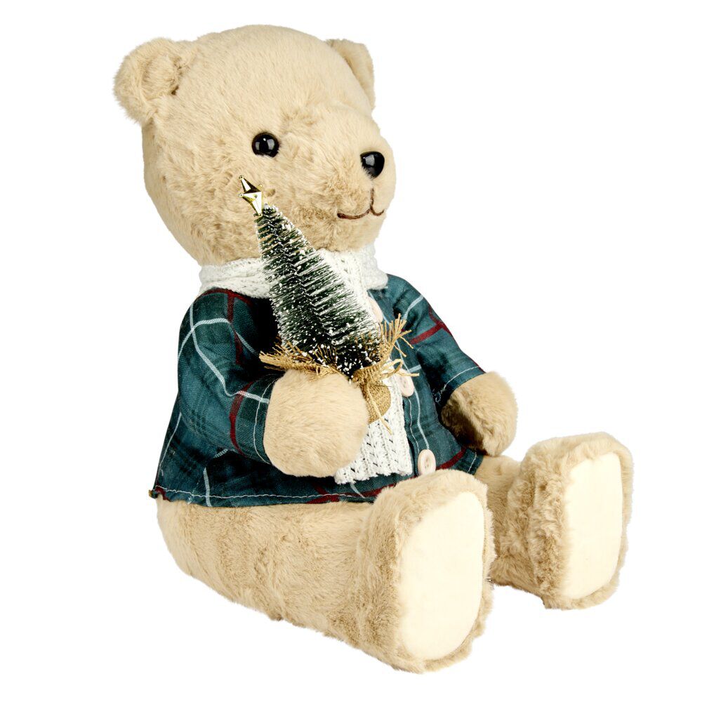 Ours de No&euml;l nature costume vert à poser H37,5 cm