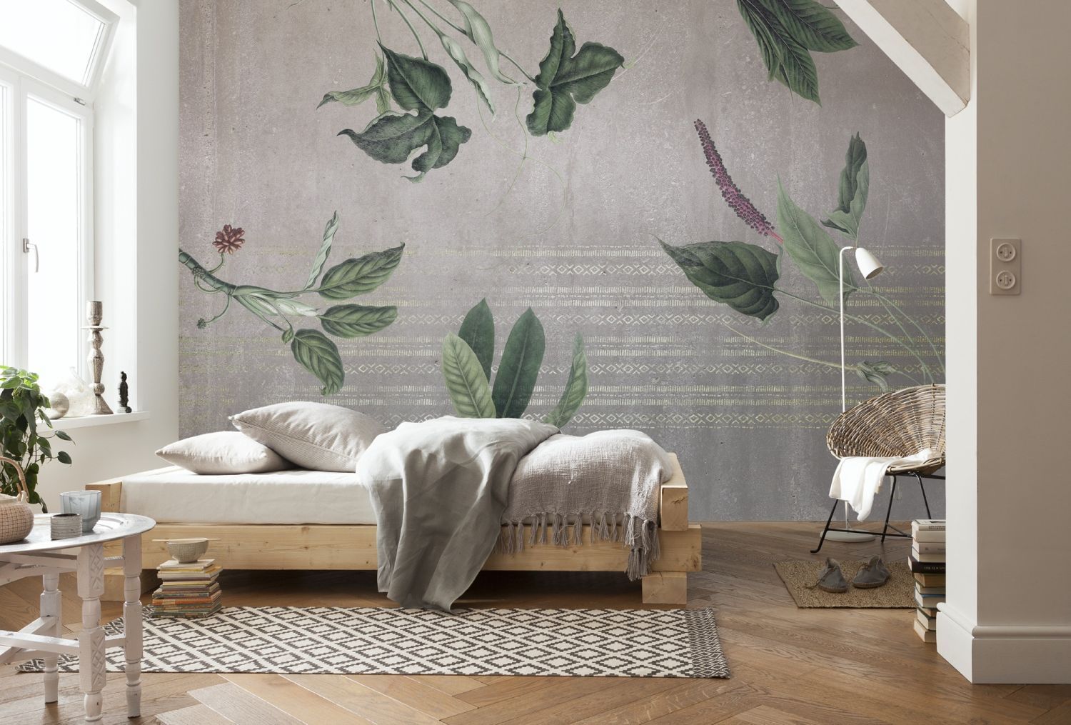 Sanders & Sanders fotobehang bladeren licht paarsgrijs en groen - 400 x 280 cm - 612043