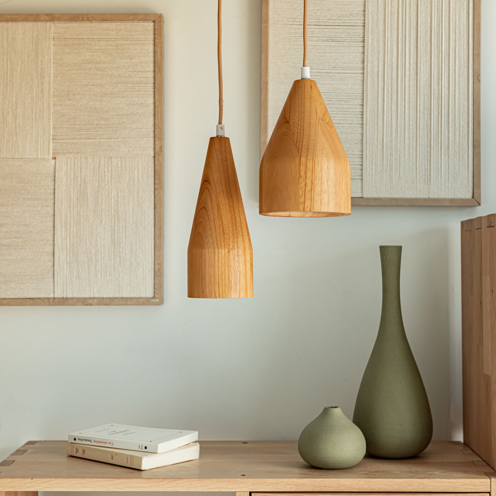 MELINA - Suspension électrifiée en bois d'hévéa - bois clair