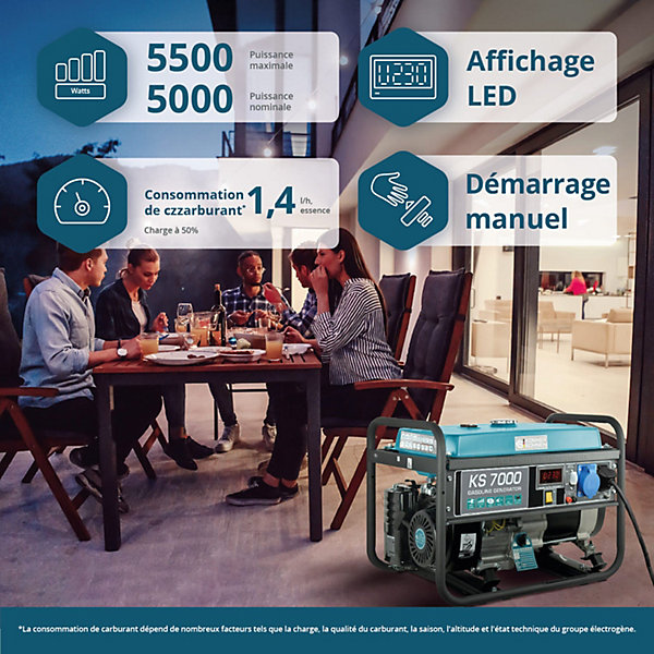 Groupe électrogène Essence 5500W, 2 x Schuko 230 V LED Könner &Söhnen KS 7000