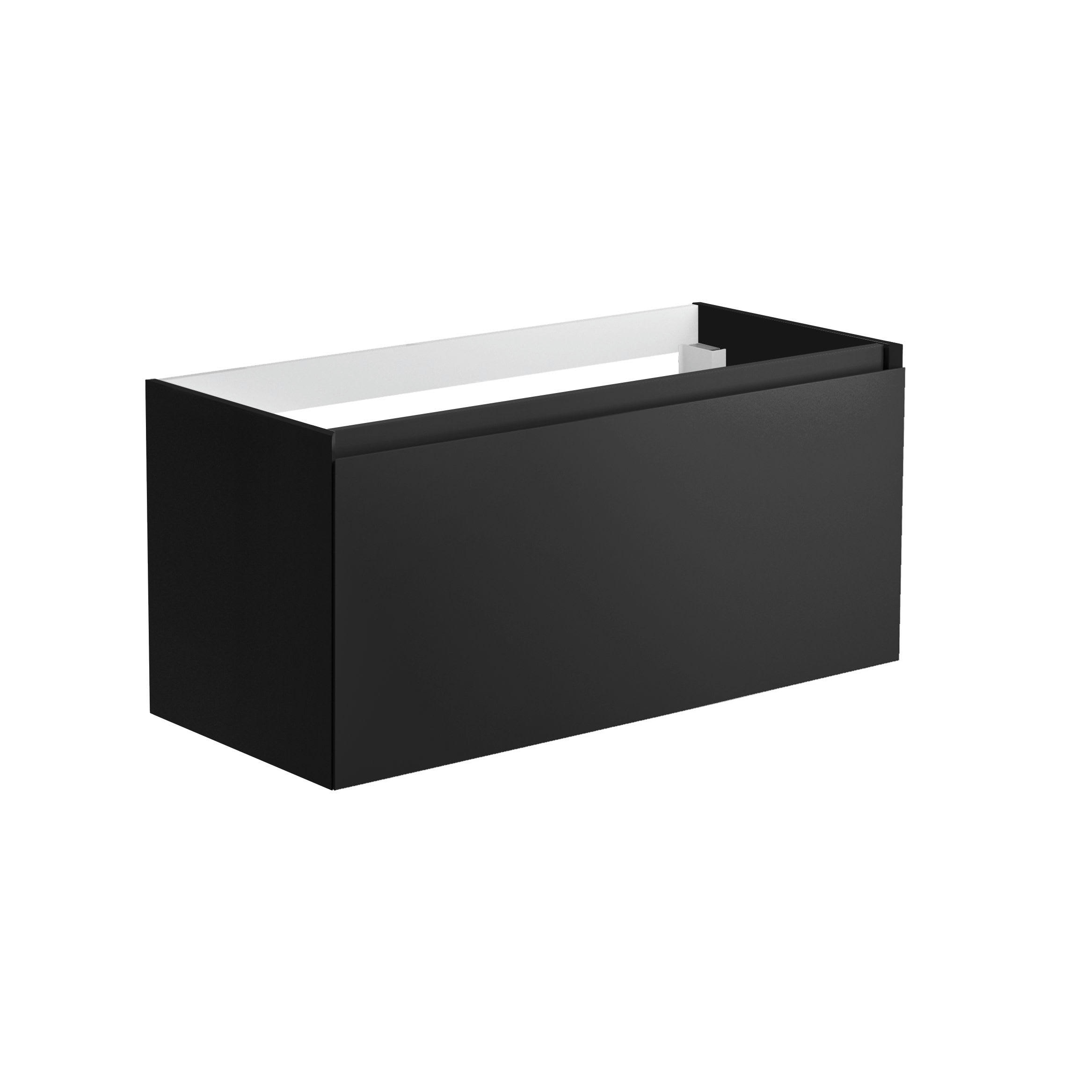 NORDIK - Meuble sous-vasque à suspendre 100cm Noir MDF Laqué Tiroirs