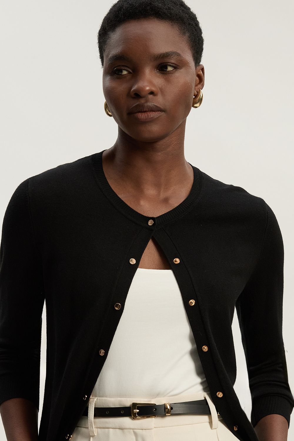 KarenMillen Forever Viscose Blend Popper Knitted Cardigan