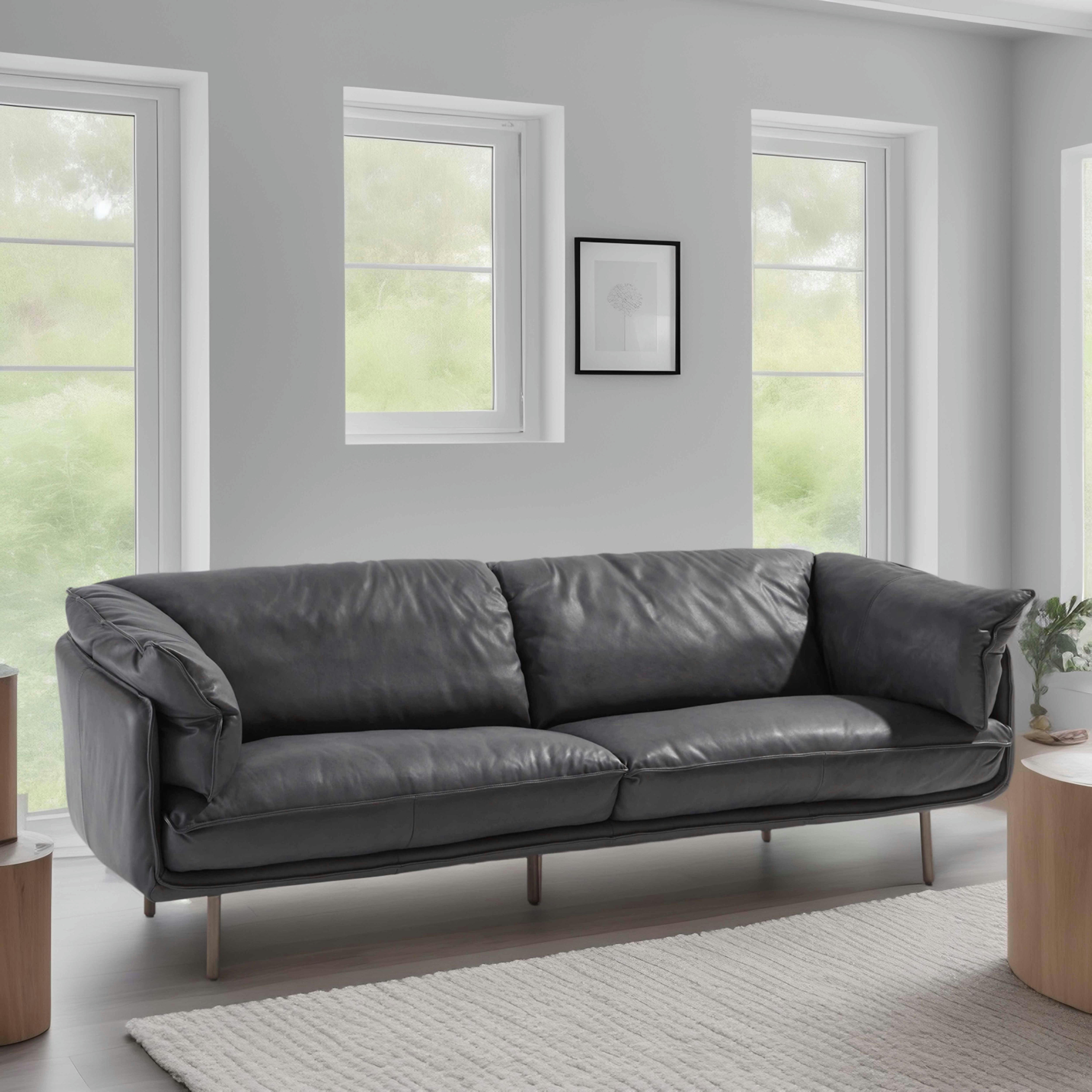 FREYA - Canapé en cuir 3 places noir