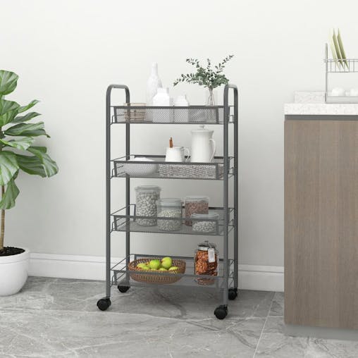 NNEVL 4-Tier Kitchen Trolley Grey 46x26x85 cm Iron