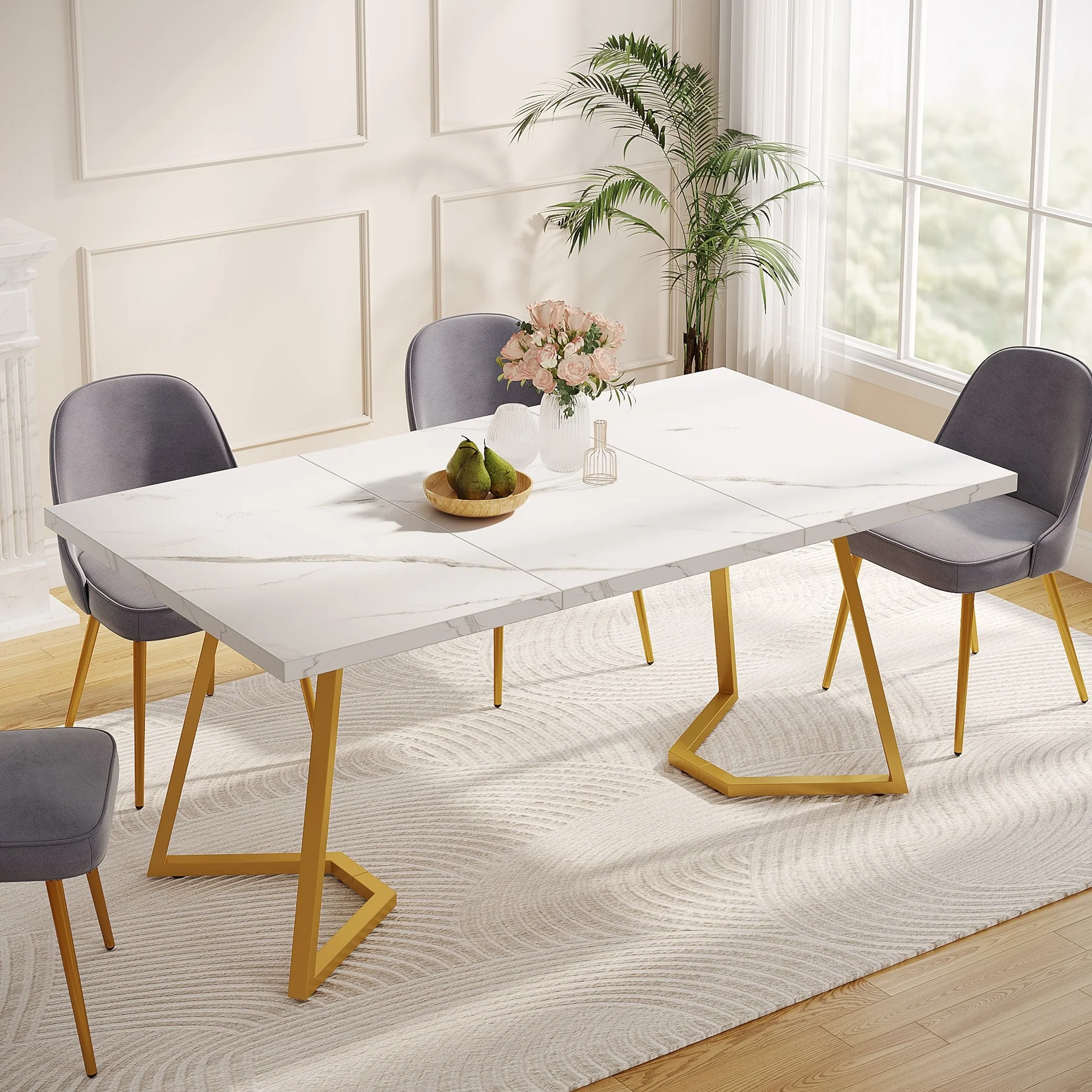 Modern Dining Dinner Table, 55 Inches Dining Room Table for 4-6 People