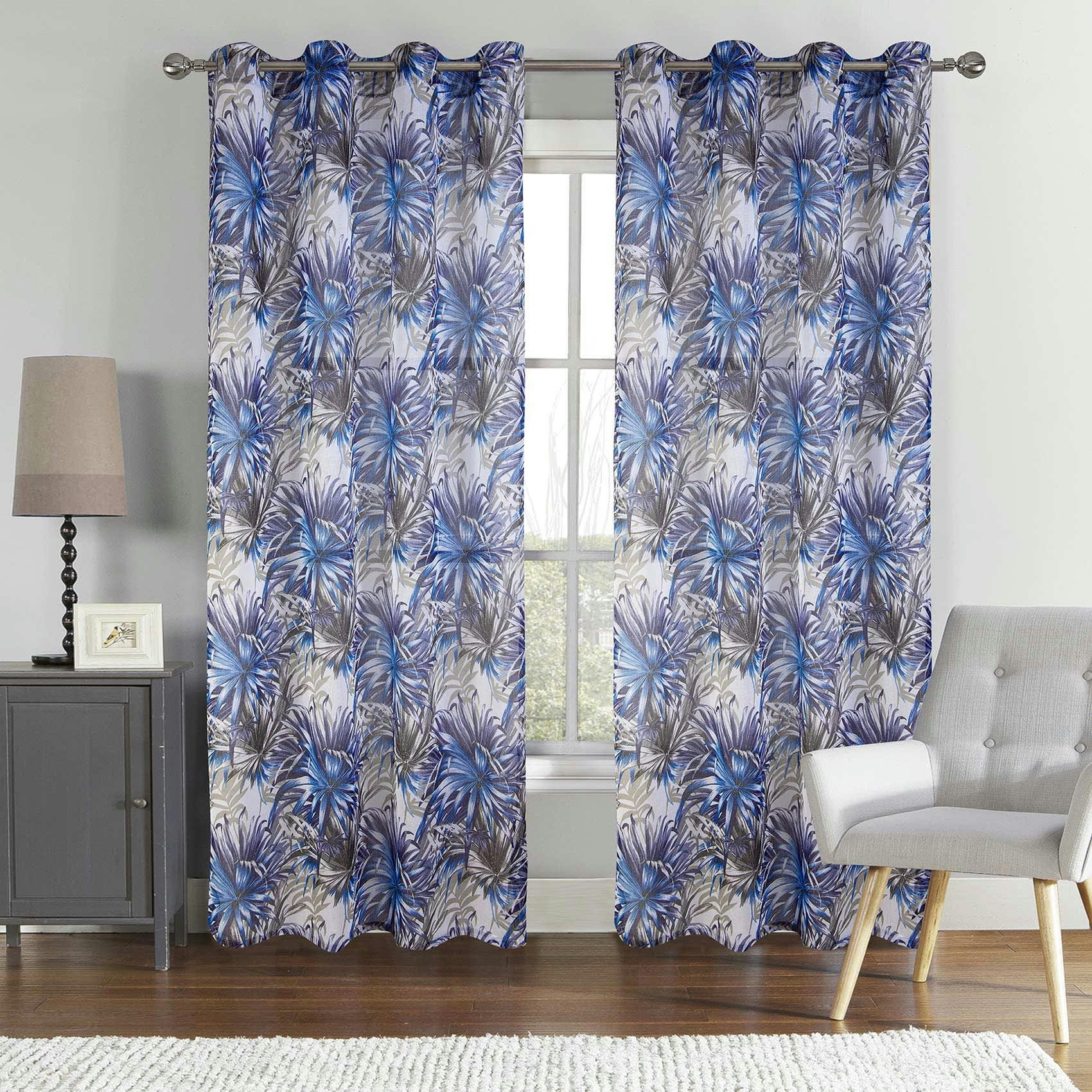 - Paire de voilage au style tropical polyester bleu 140x260 cm