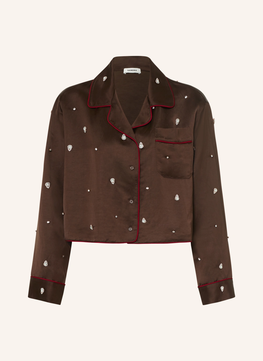 SANDRO Satinbluse mit Schmucksteinen