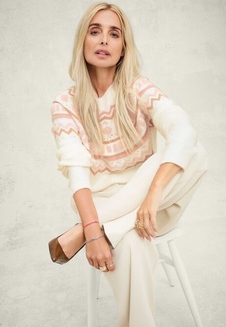 Womens Cream Textured Wide Leg Trousers