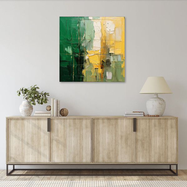 Feeby Obraz, Abstrakcja Geometryczna Zielony Żółty 30x30