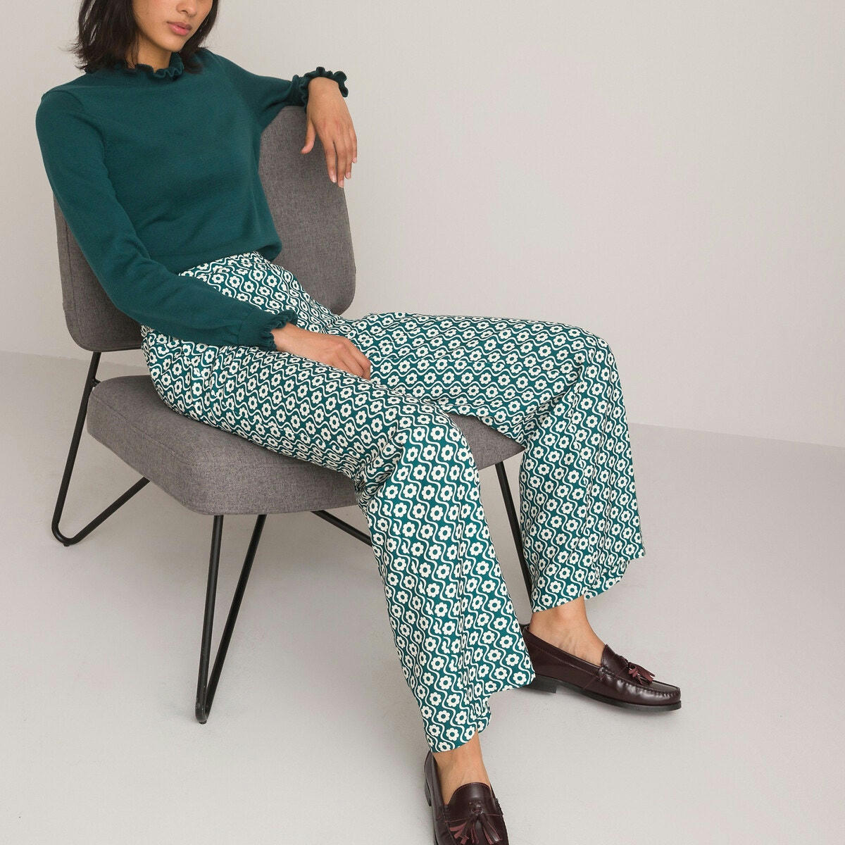 Pantalon large taille haute imprimé floral