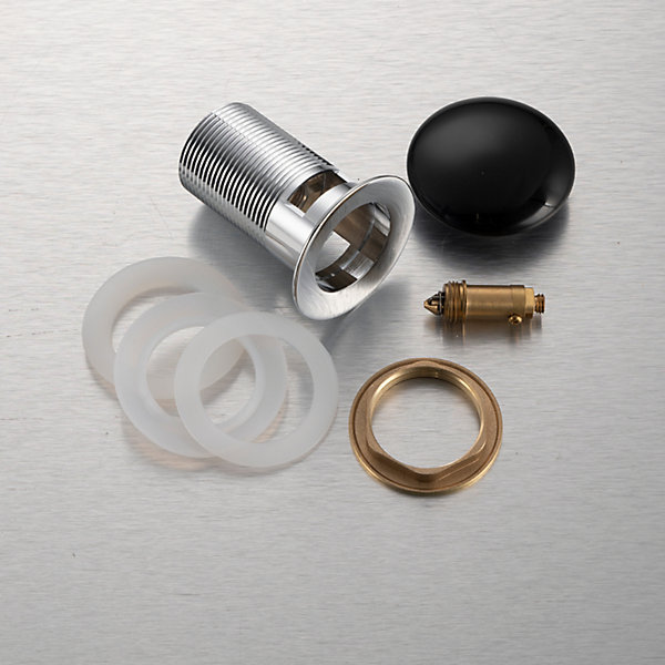 Bonde de lavabo en laiton Click-Clack modèle A universelle pour lavabo 1/4 de pouce avec trop-plein et tête en céramique noire