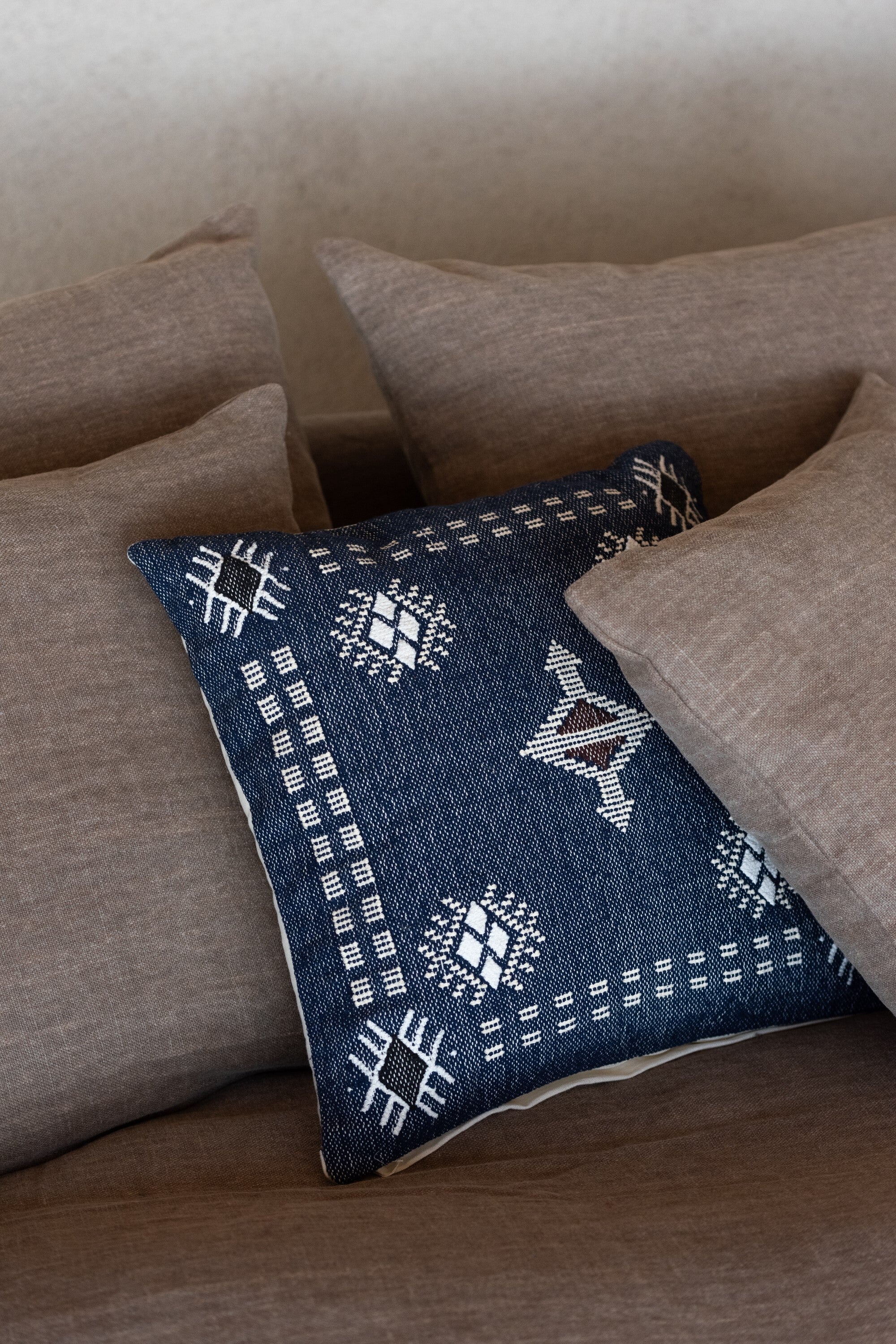 J-Line kussen Vierkant Etnische Motieven - katoen - donkerblauw/wit