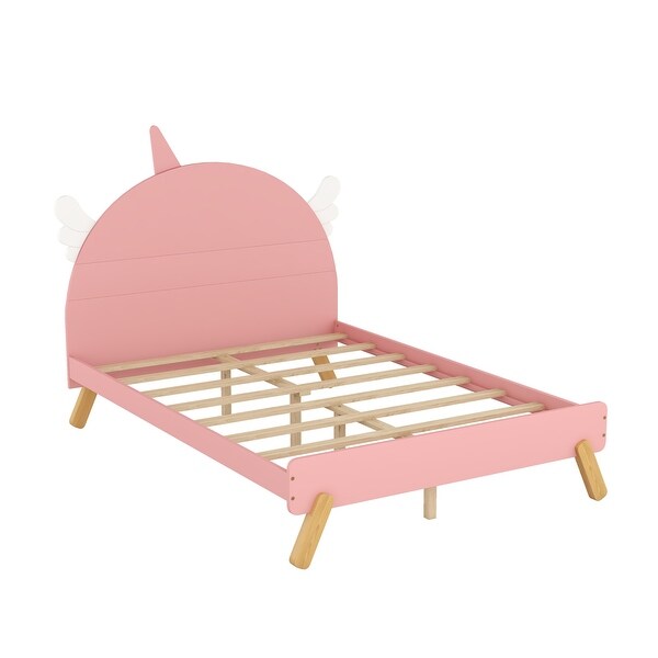 3-Pieces Cute Kid Bedroom Sets, Optional Twin Size or Full Size Platform Bed with Nightstand and Small Wardrobe