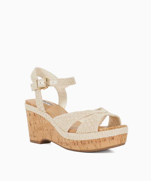 Kelulu Ecru - Wide Fit Textured Wedge Heels