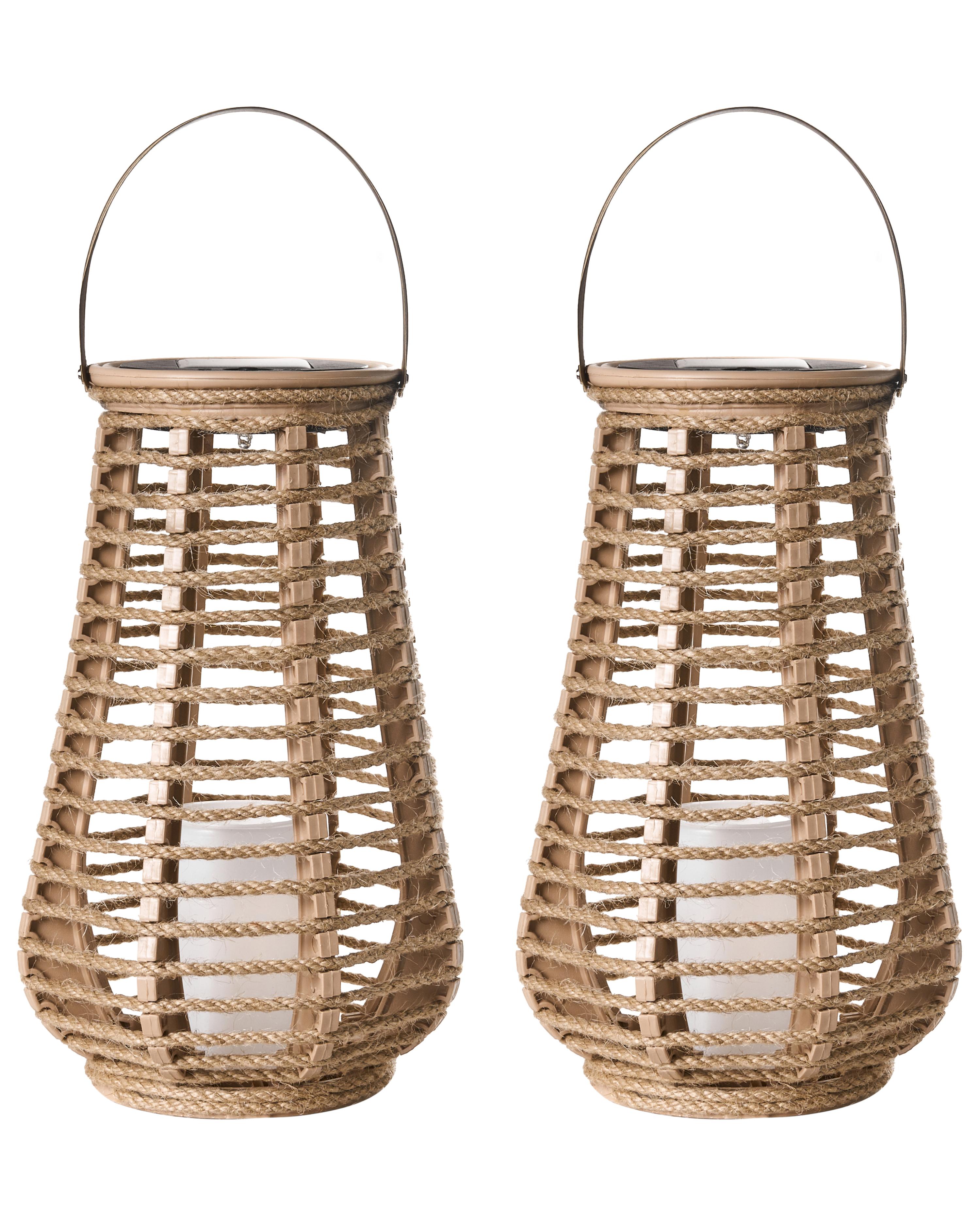 Set of 2 Solar Powered Lanterns GWAYI 34 cm Natural