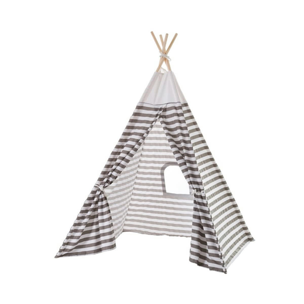 RAYURES - Tente de jeu pour enfant tipi gris et blanc rayures