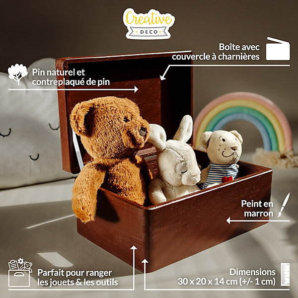 Creative Deco Boite de Rangement en Bois Marron 30 x 20 x 14 cm ( /- 1 cm) - Avec Couvercle - Boîte à Souvenirs - Boîte à Jouets