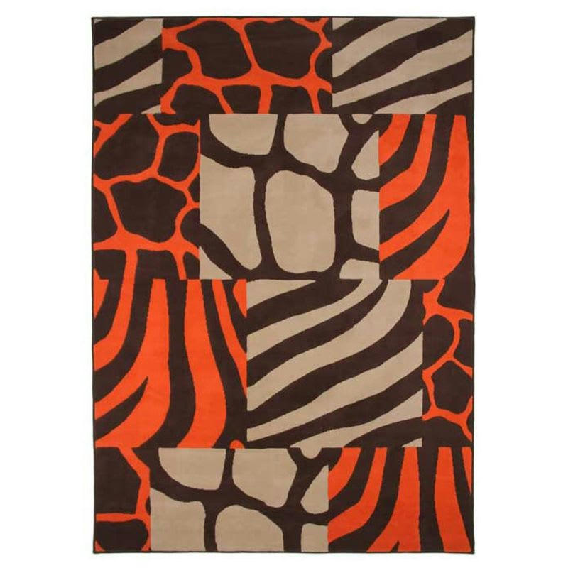 SAFARI - Tapis motif patchwork ethnique marron et orange 160x230