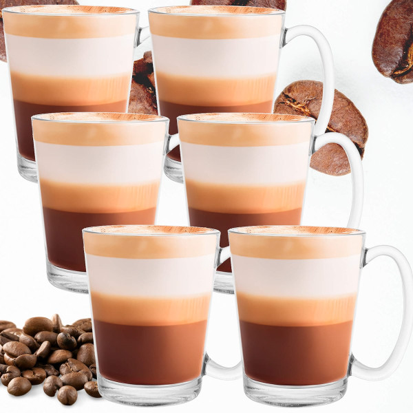 Szklanki do latte 6 szt. 300 ml z uchwytem komplet do kawy