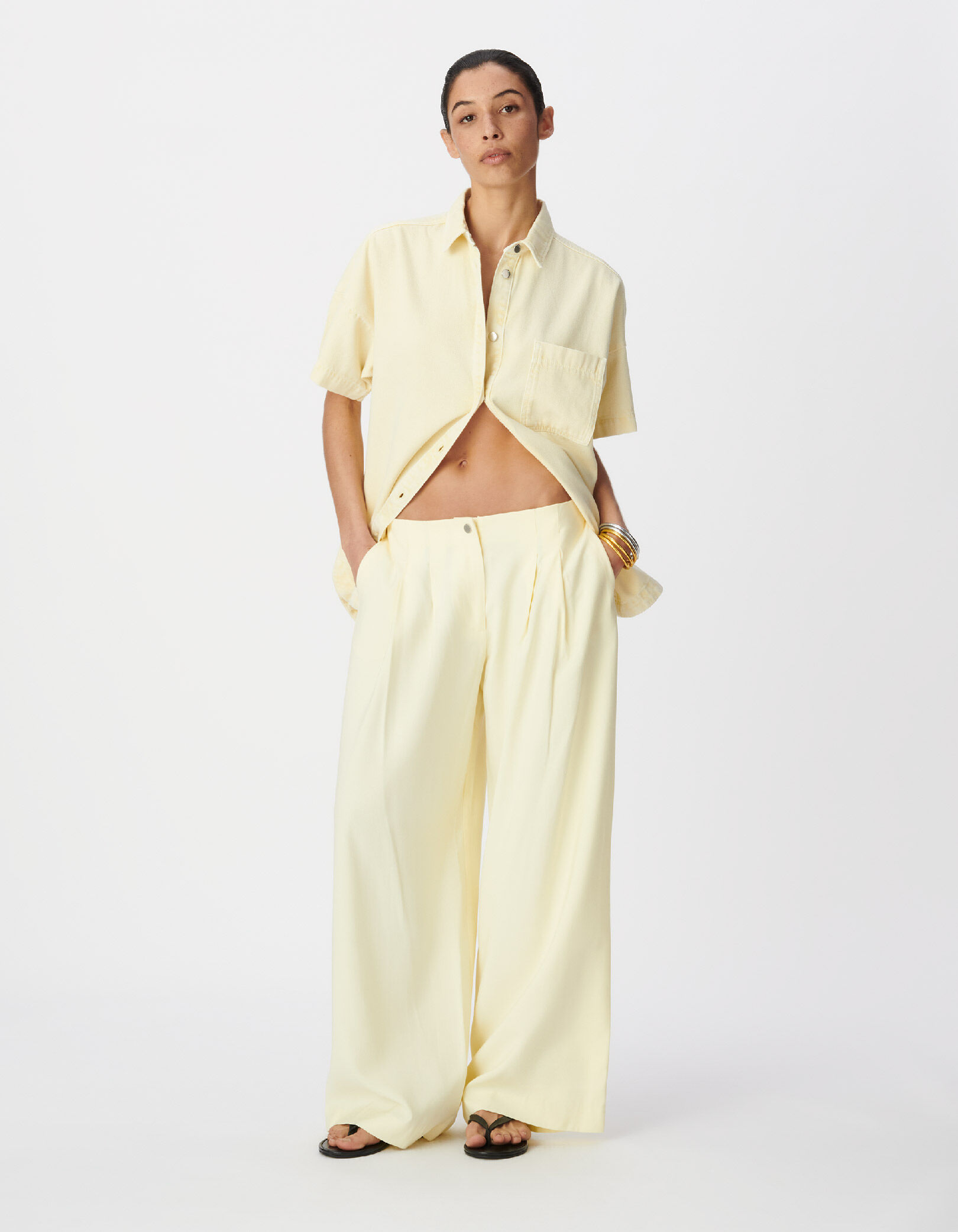 Chemise en jean jaune pâle oversize Femme