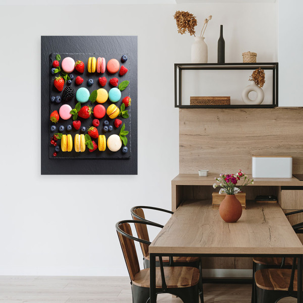 Obraz do kuchni restauracji, Makaroniki ciastka i owoce 20x30
