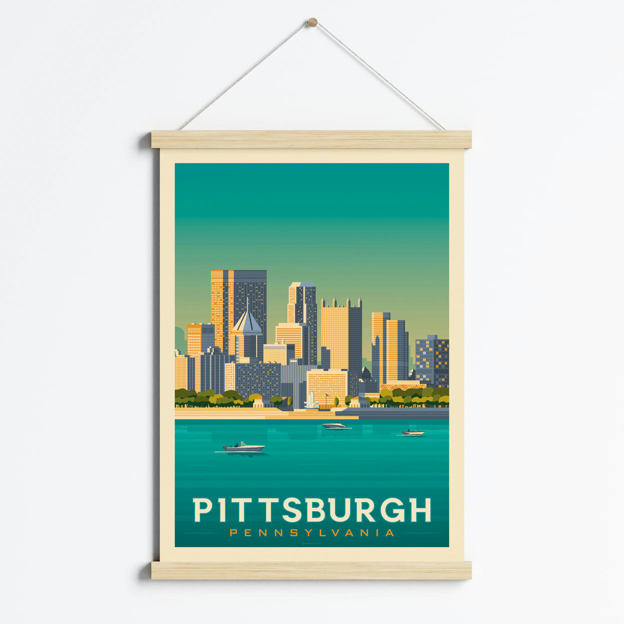 - Affiche Pittsburgh Etats-Unis + Cadre Magnétique (Bois) 50x70 cm