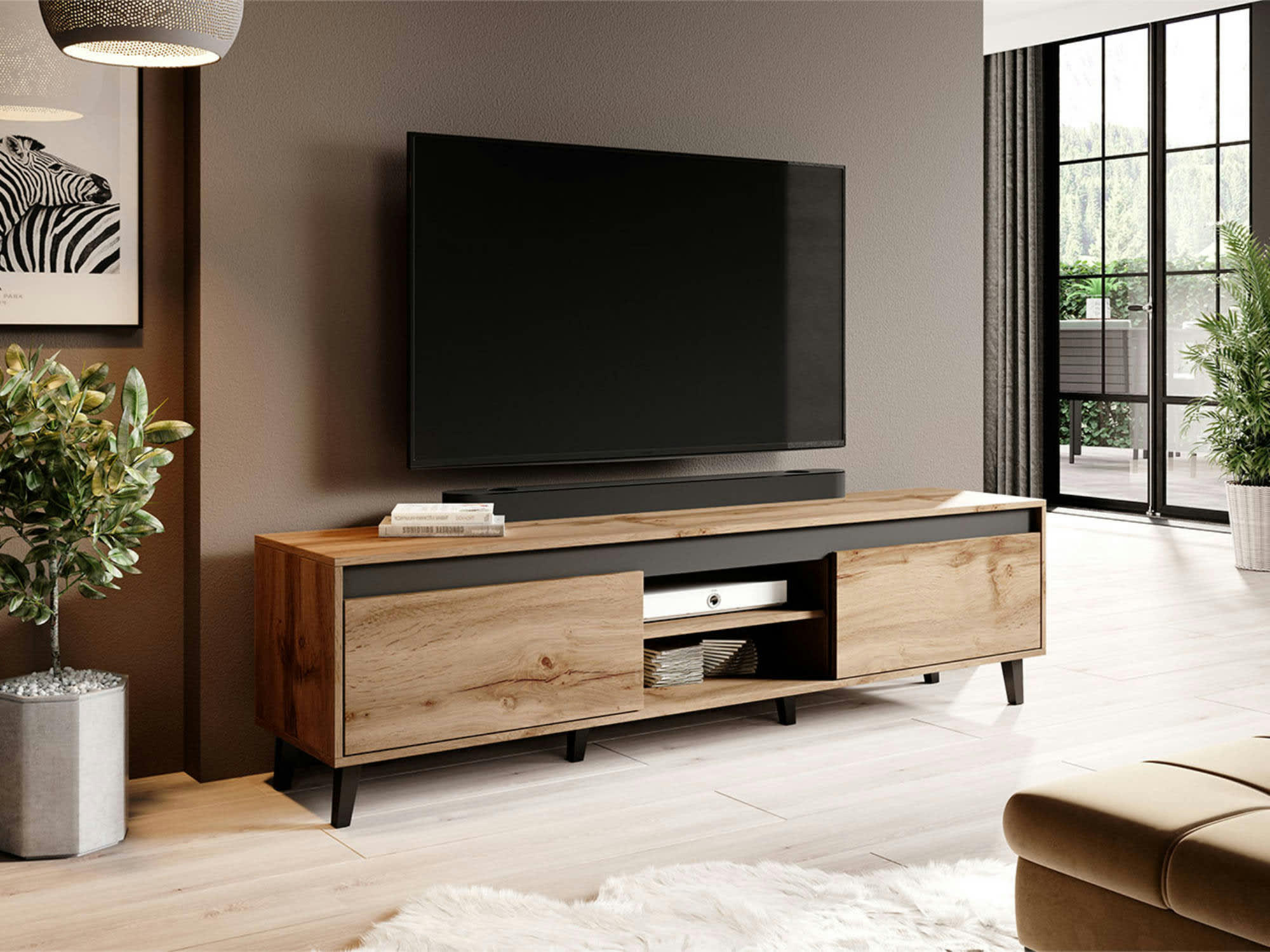LORD - Meuble TV style industriel 170 cm bois