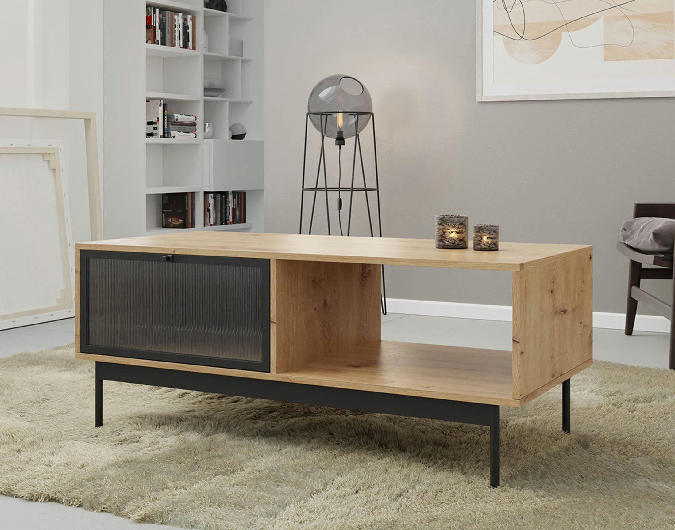 LAMIA - Table basse style industriel 120 cm noir / bois