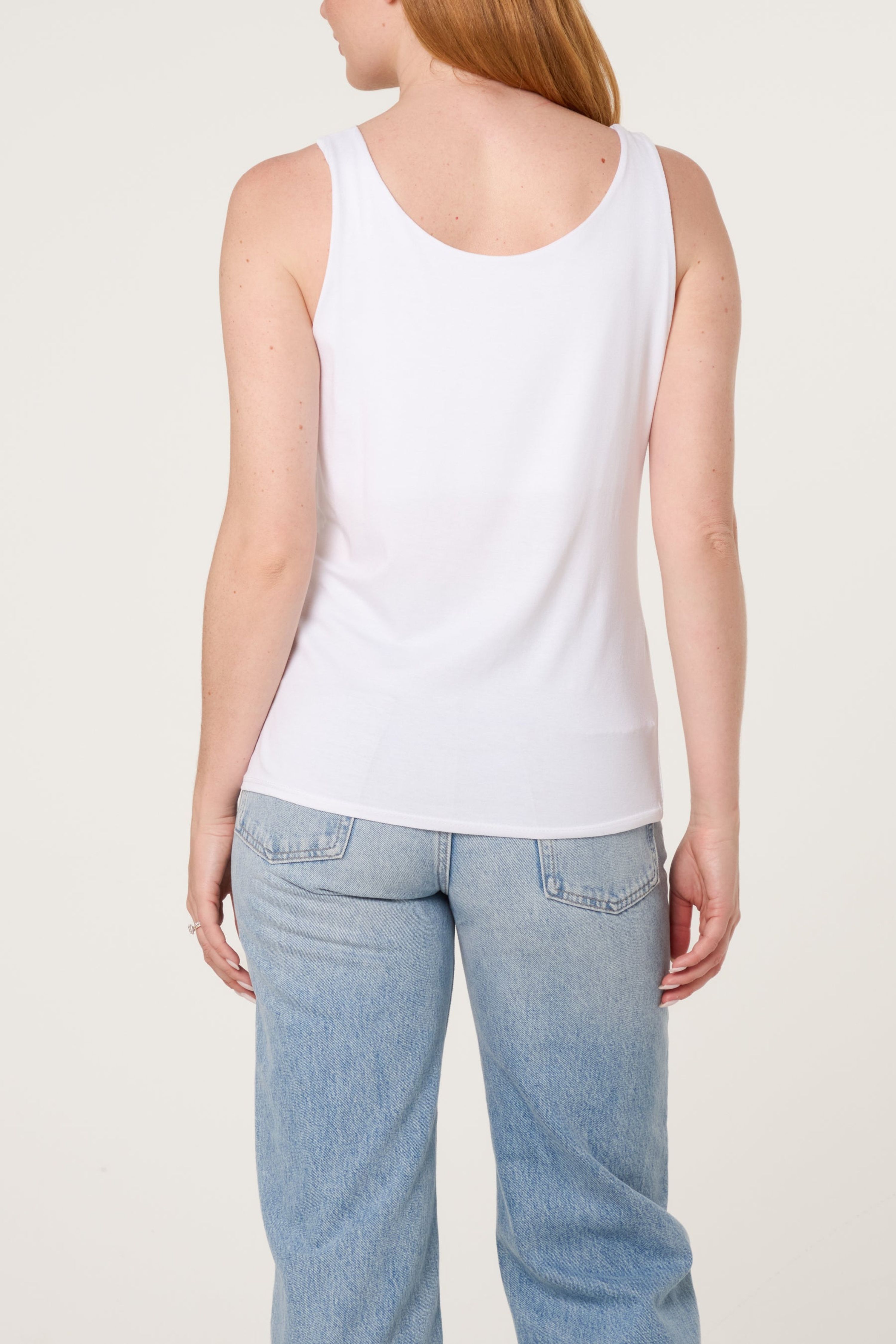 Blue Vanilla White Sleeveless Cowl Neck Viscose Jersey Top