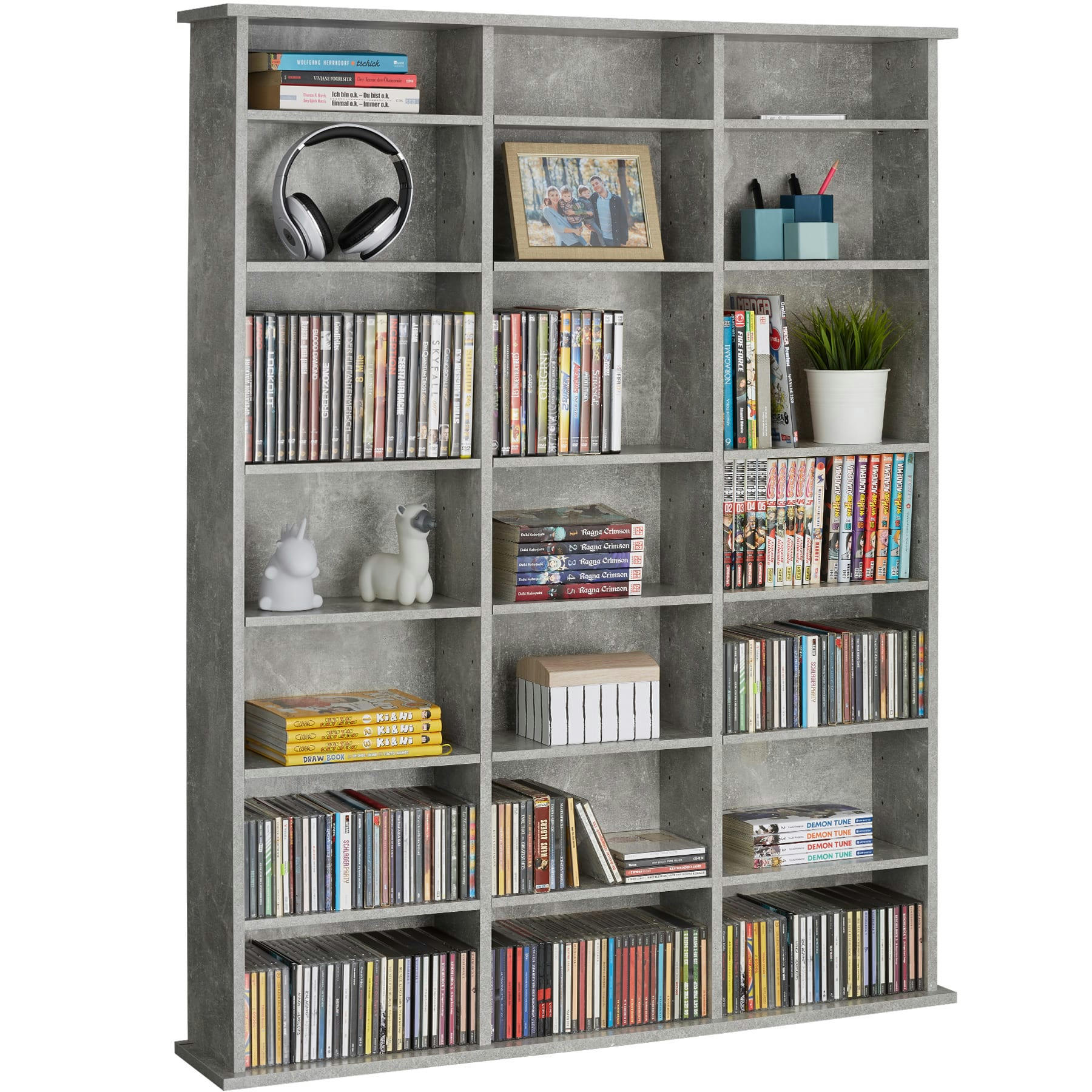 - Étagère DVD CD aspect Bois gris béton