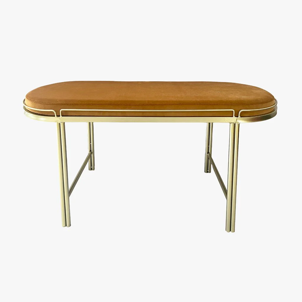 Banqueta Mostarda de Veludo e Metal FRIBURGO